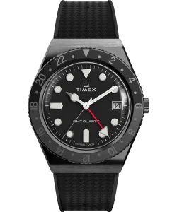 Q Timex GMT 38mm Synthetic Rubber Strap Watch