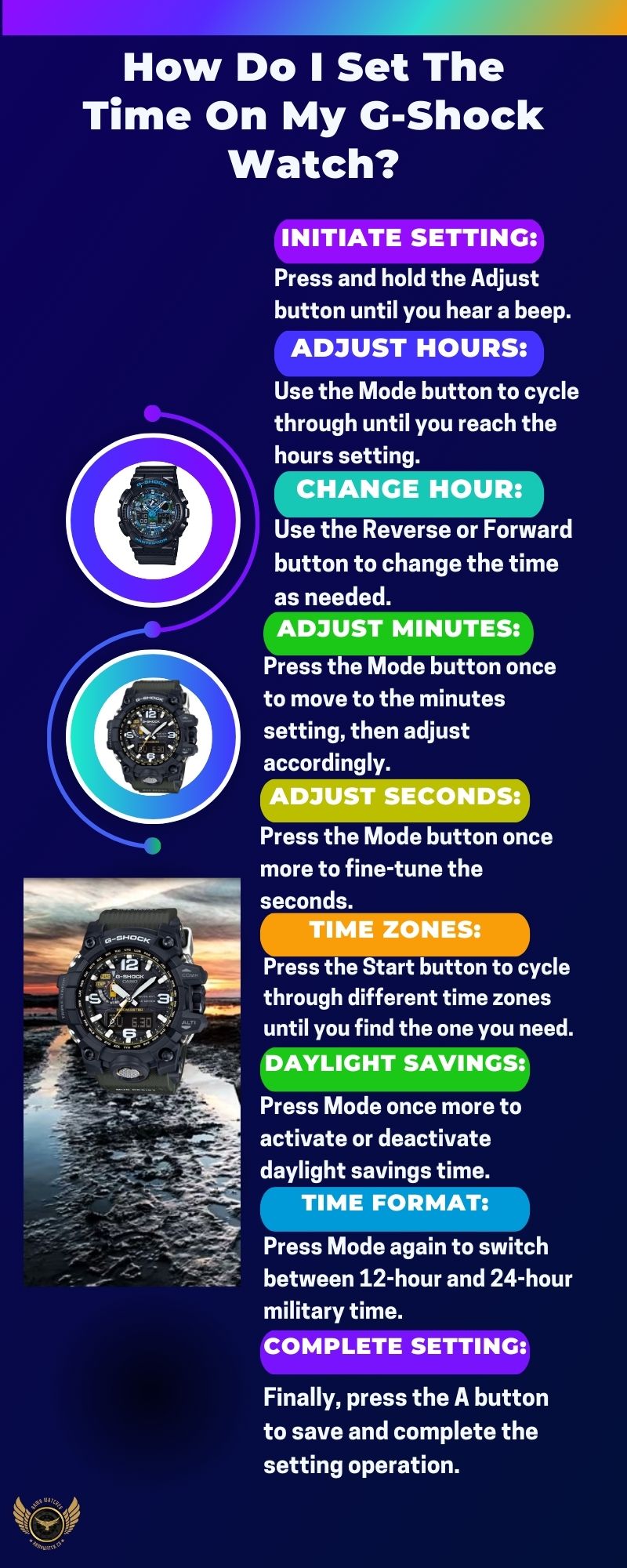 How do I set the time on my G-Shock watch